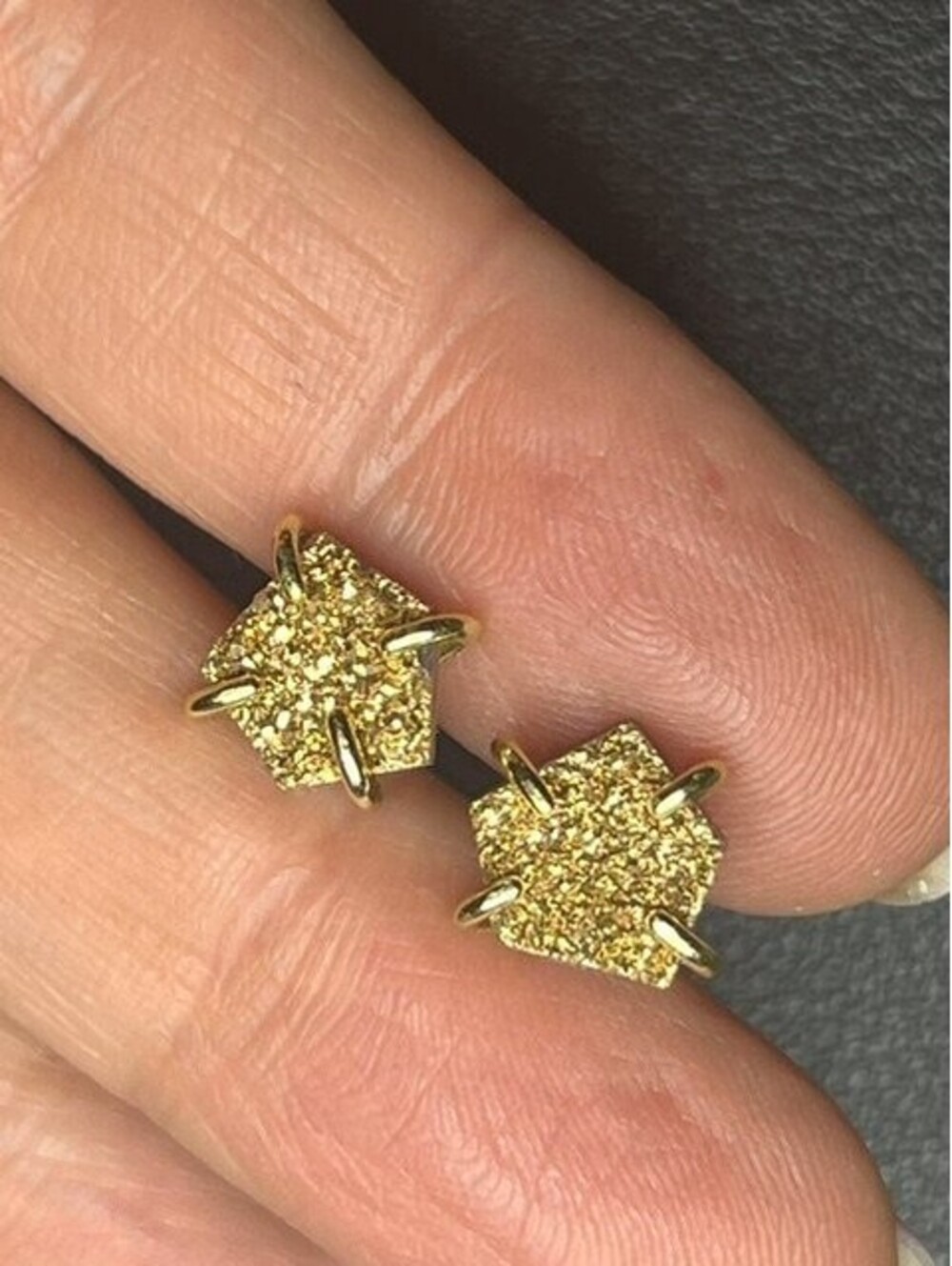 B7426 Vermeil gold over Sterling Gold Druzy Stud Earrings Yellow Gold 10mm